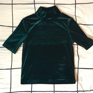 Zara Green Velour Short Sleeve Turtleneck